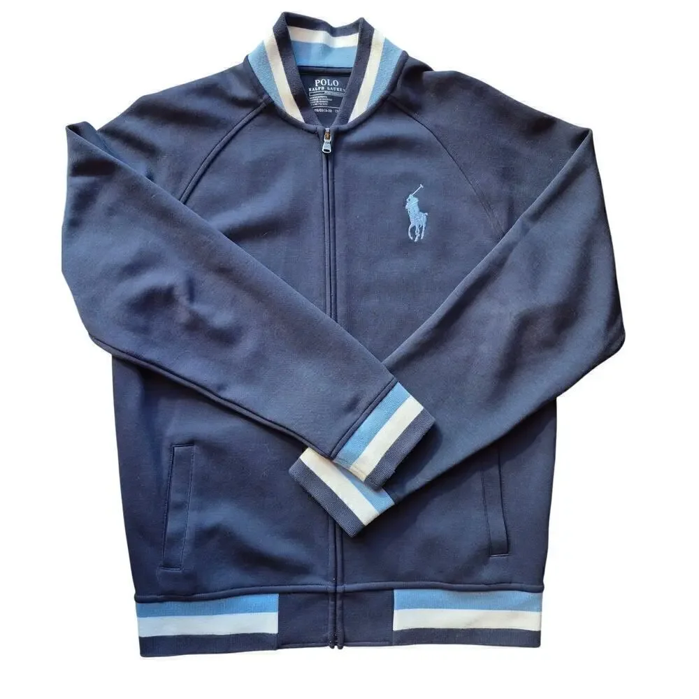Polo Ralph Lauren Navy Blue Baseball Jacket Big Boys Sz XL (18-20)
